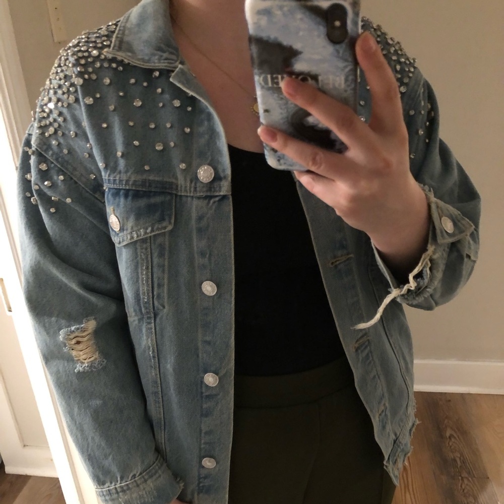 Oversized Bedazzled Jean Jacket